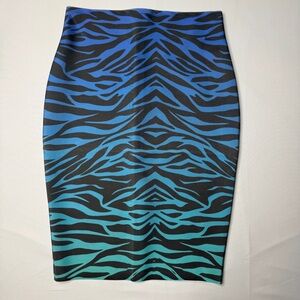 NWT WOW Couture Blue Black Zebra Print Bodycon Pencil Skirt Size Small